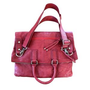 Sabina Slouchy Red Handbag Crossbody Messenger Foldover Top Handle Large Tote EC